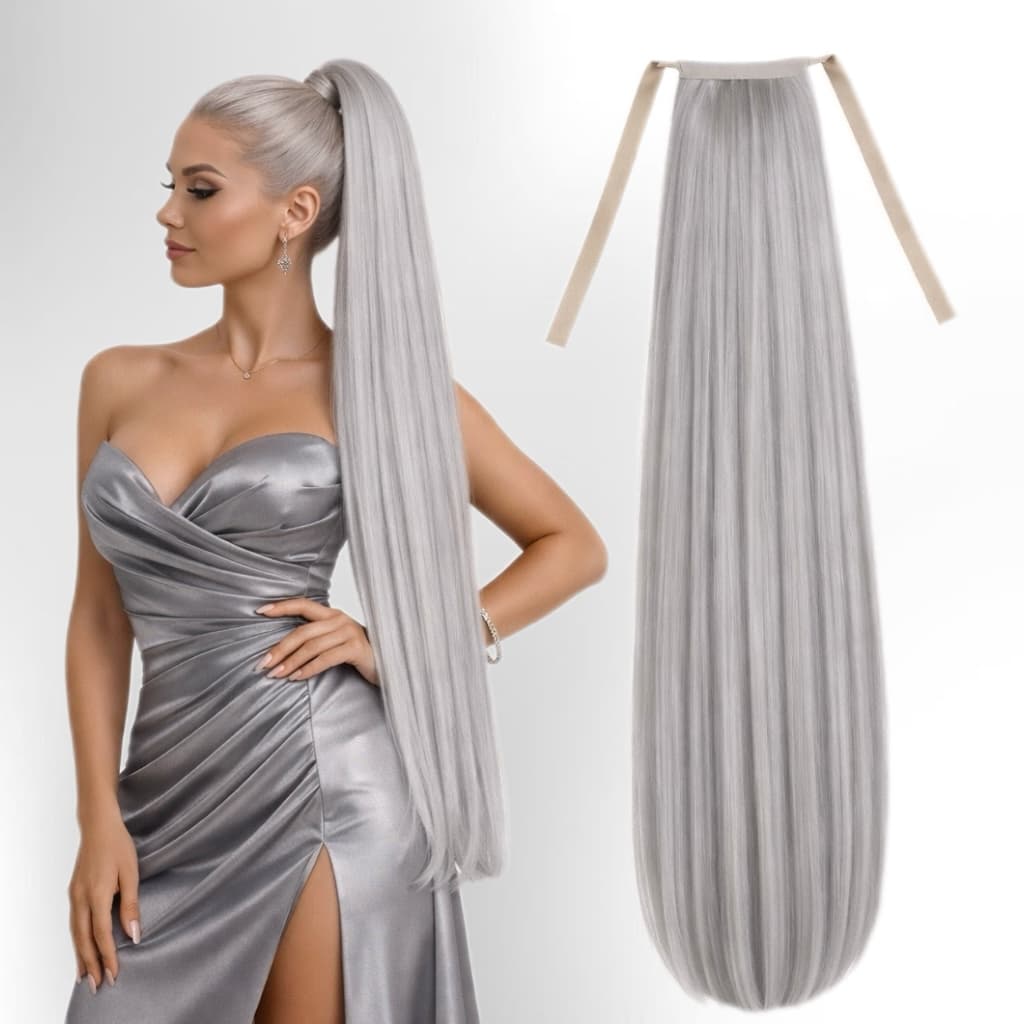 Ponytail Hair Extensions with Headband Luxe Grey