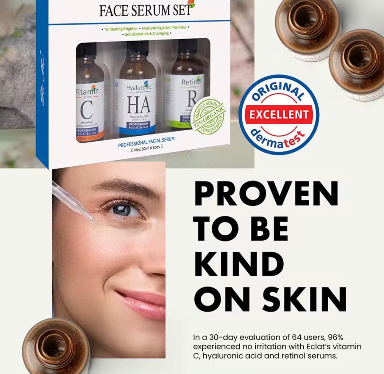 Professional Facial Serum Set – Hyaluronic, Vitamin C, Retinol 