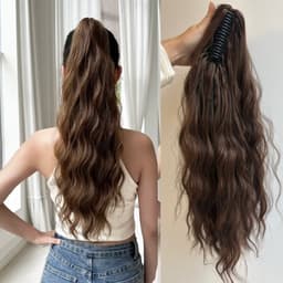 Coada de Par cu Cleste Ondulata Saten Natural Deschis, 70 cm