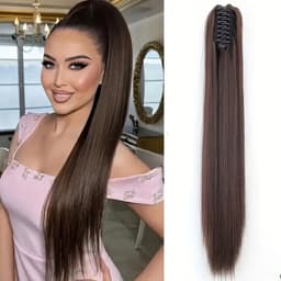 Coada de Par cu Cleste Dreapta Saten Natural Inchis, 70 cm