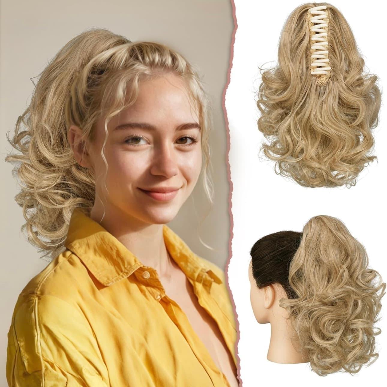 Cozi de Volum Ondulate Blond Bej