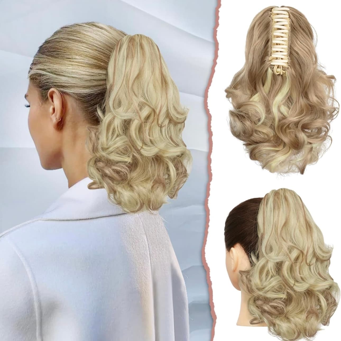 Cozi de Volum Ondulate Blond Natural Deschis