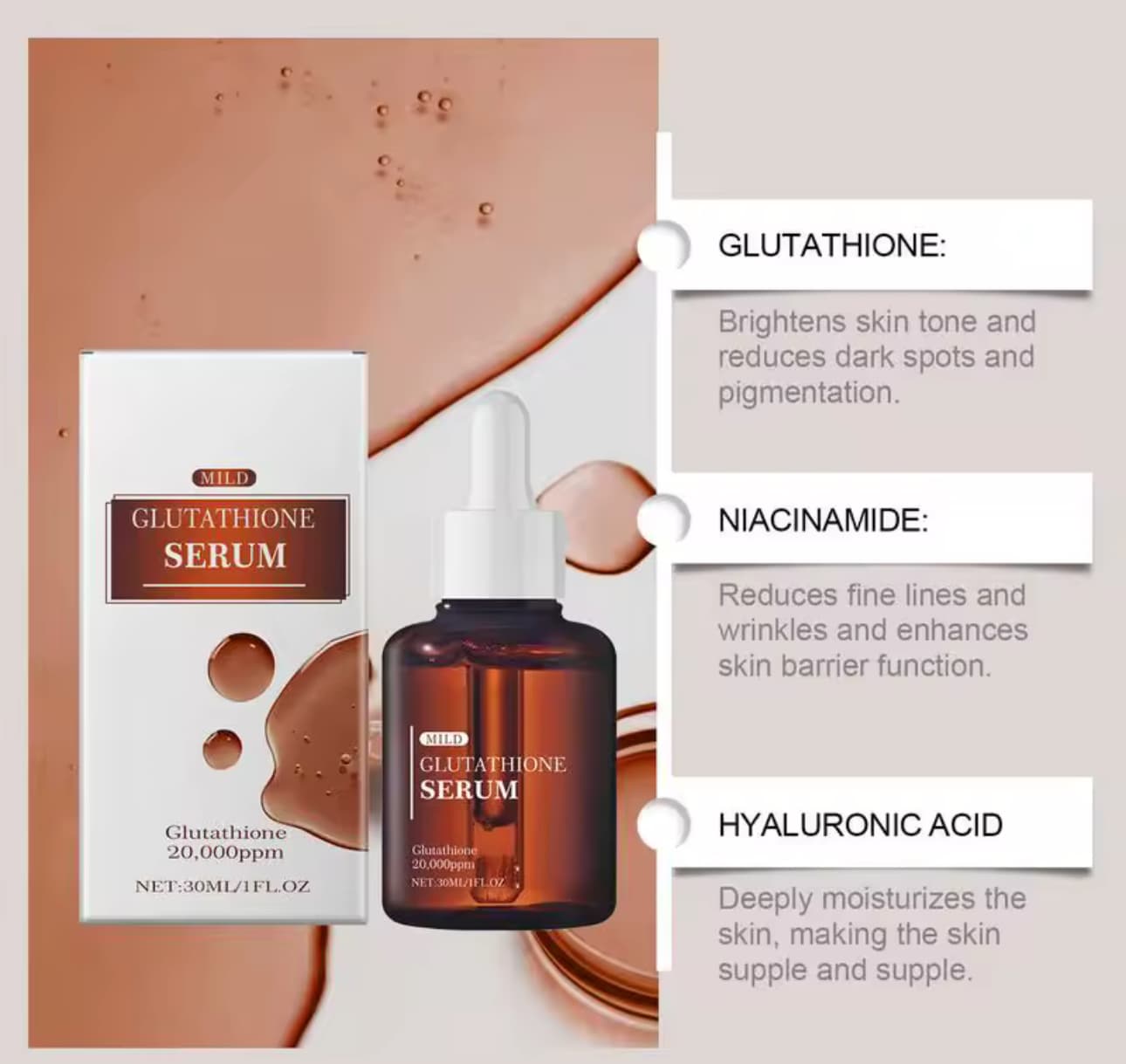 Glutathione Face Serum for Reducing Fine Lines and Wrinkles – 30ml