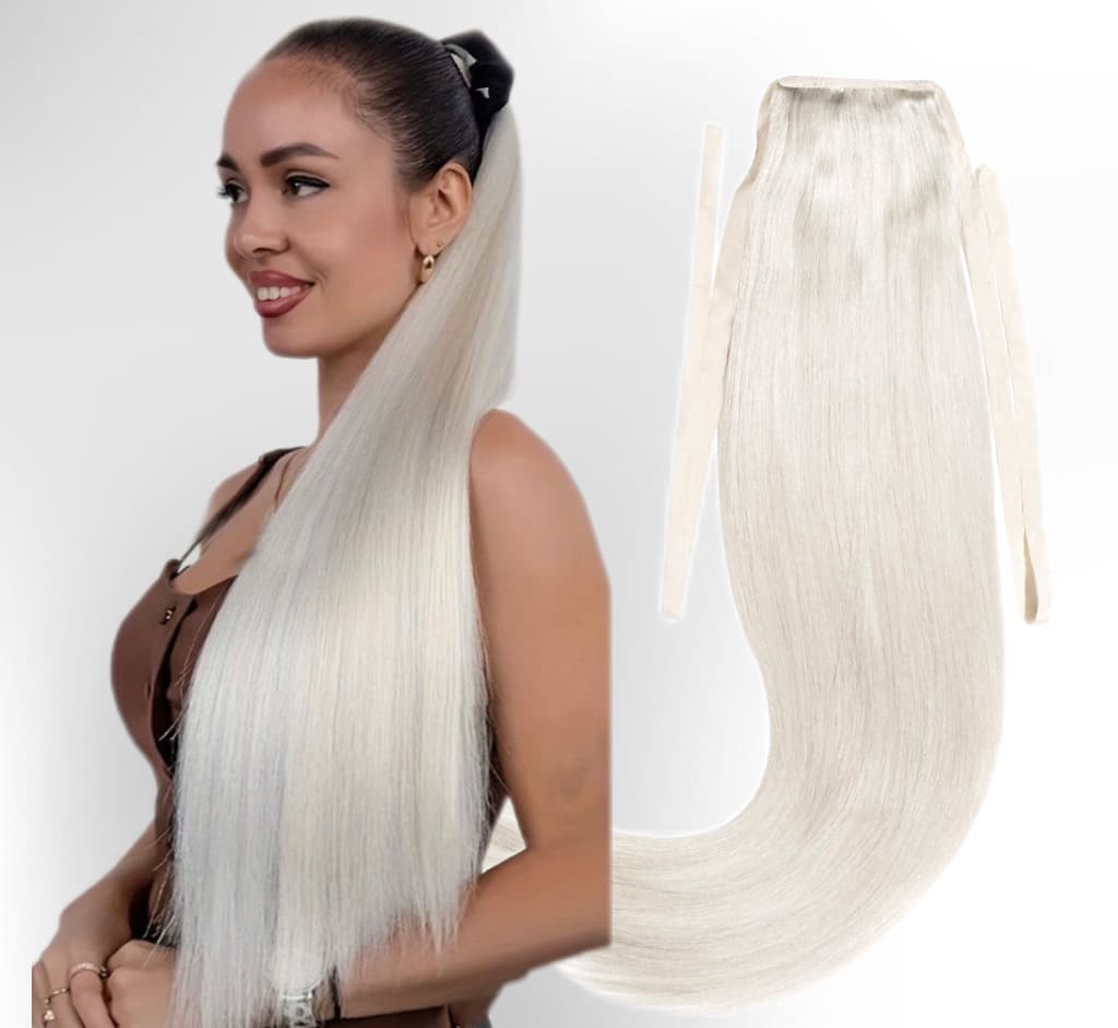 Coada de par Russian Hair  #100 Blond Alb