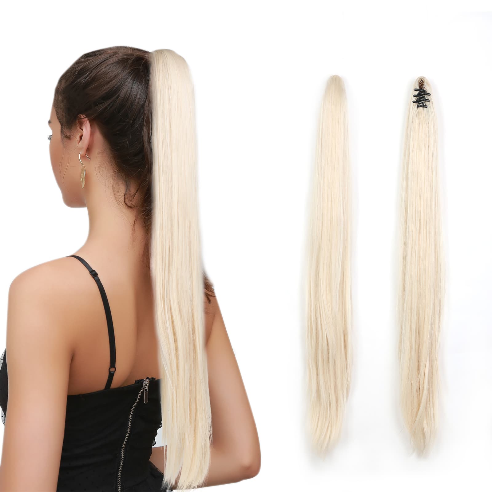 White Blonde Clip Hair Ponytail