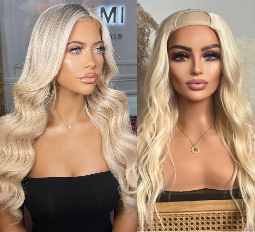 Demi-Wigs Natural Hair U Part Ash Blonde Wavy