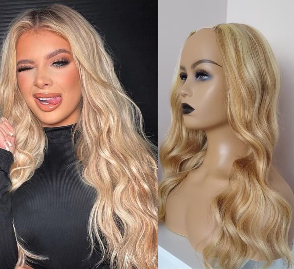 Demi-Wigs Natural Hair U Part Beige Blonde Wavy