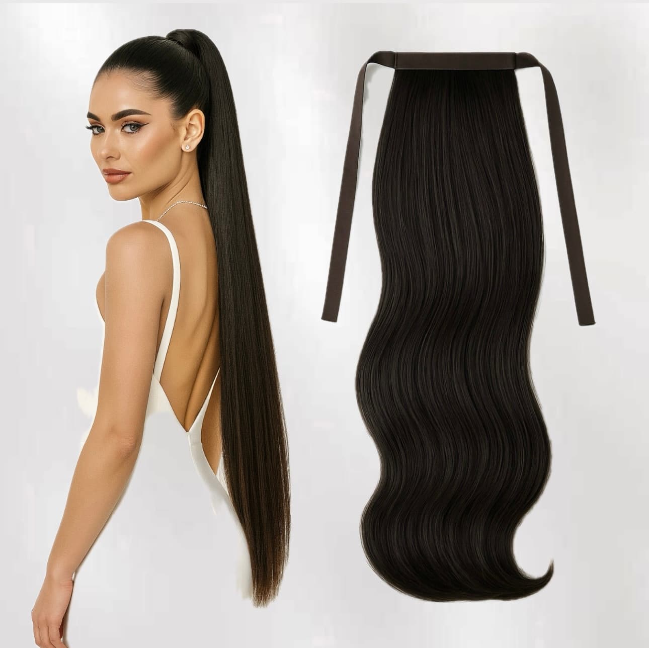 Coada de par Russian Hair Negru Natural #1B Coada de par Russian Hair Negru Natural #1B