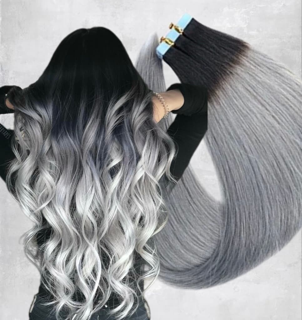 Extensii Tape In Ombre 1B Grey Extensii Tape In Ombre 1B Grey