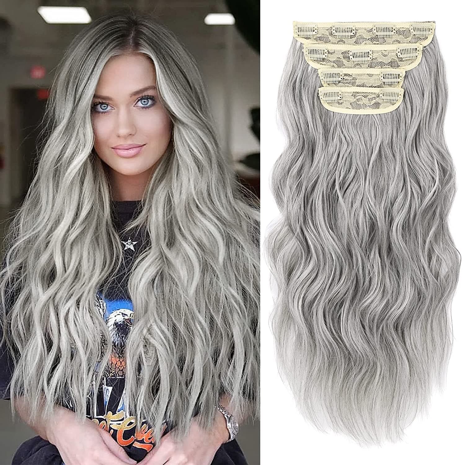 Extensii Clip On Sintetic (super volum) GREY, 200g Extensii Clip On Sintetic (super volum) GREY, 200g