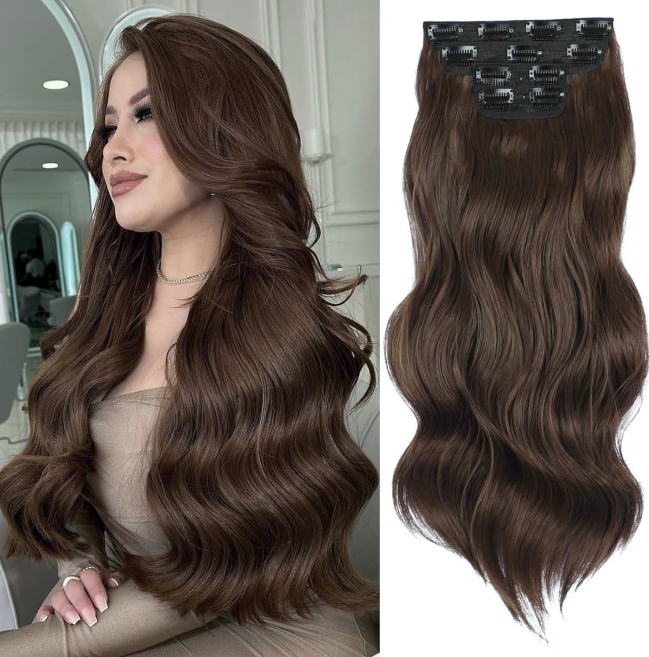 Extensii clip-on sintetic (super volum) Saten Natural #8, 200g Extensii clip-on sintetic (super volum) Saten Natural #8, 200g