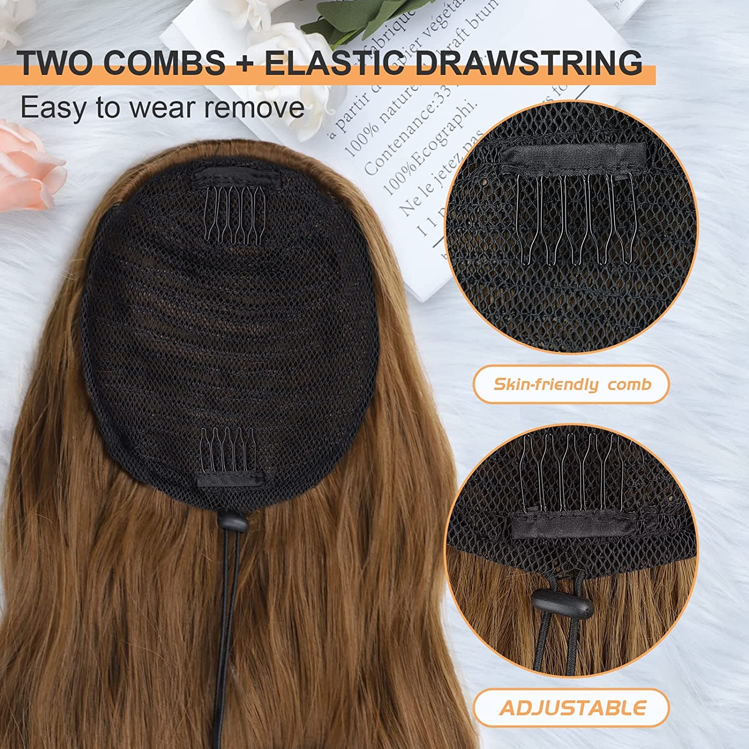 Ponytail with drawstring Caramel, 70 cm Ponytail with drawstring Caramel, 70 cm