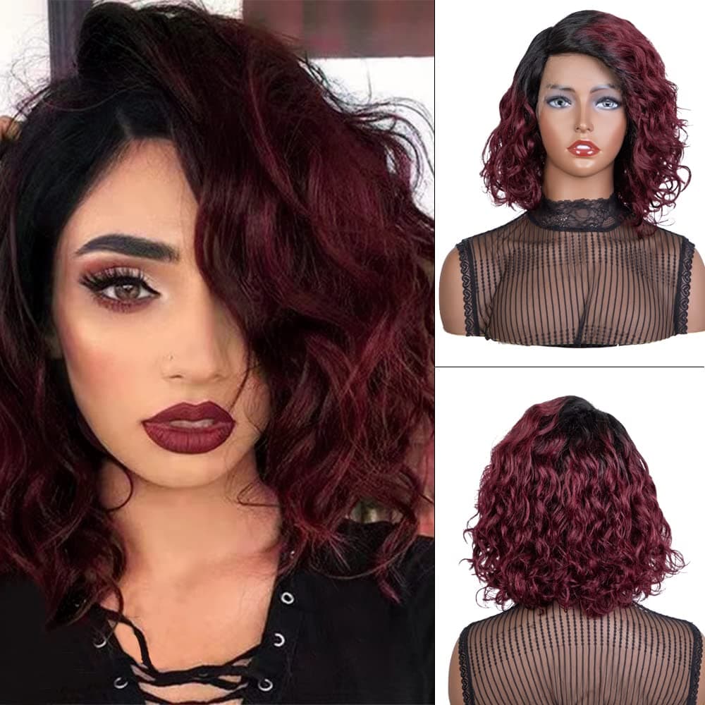 Peruca bobo balayage 1b/ burgundy ondulata Peruca bobo balayage 1b/ burgundy ondulata