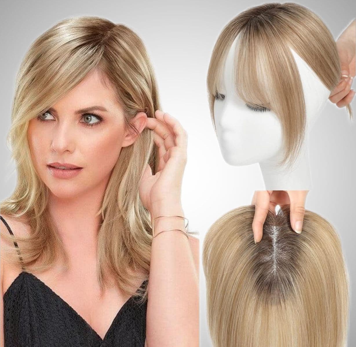 Peruca partiala cu breton Ombre Saten Natural/ blond mediu Peruca partiala cu breton Ombre Saten Natural/ blond mediu