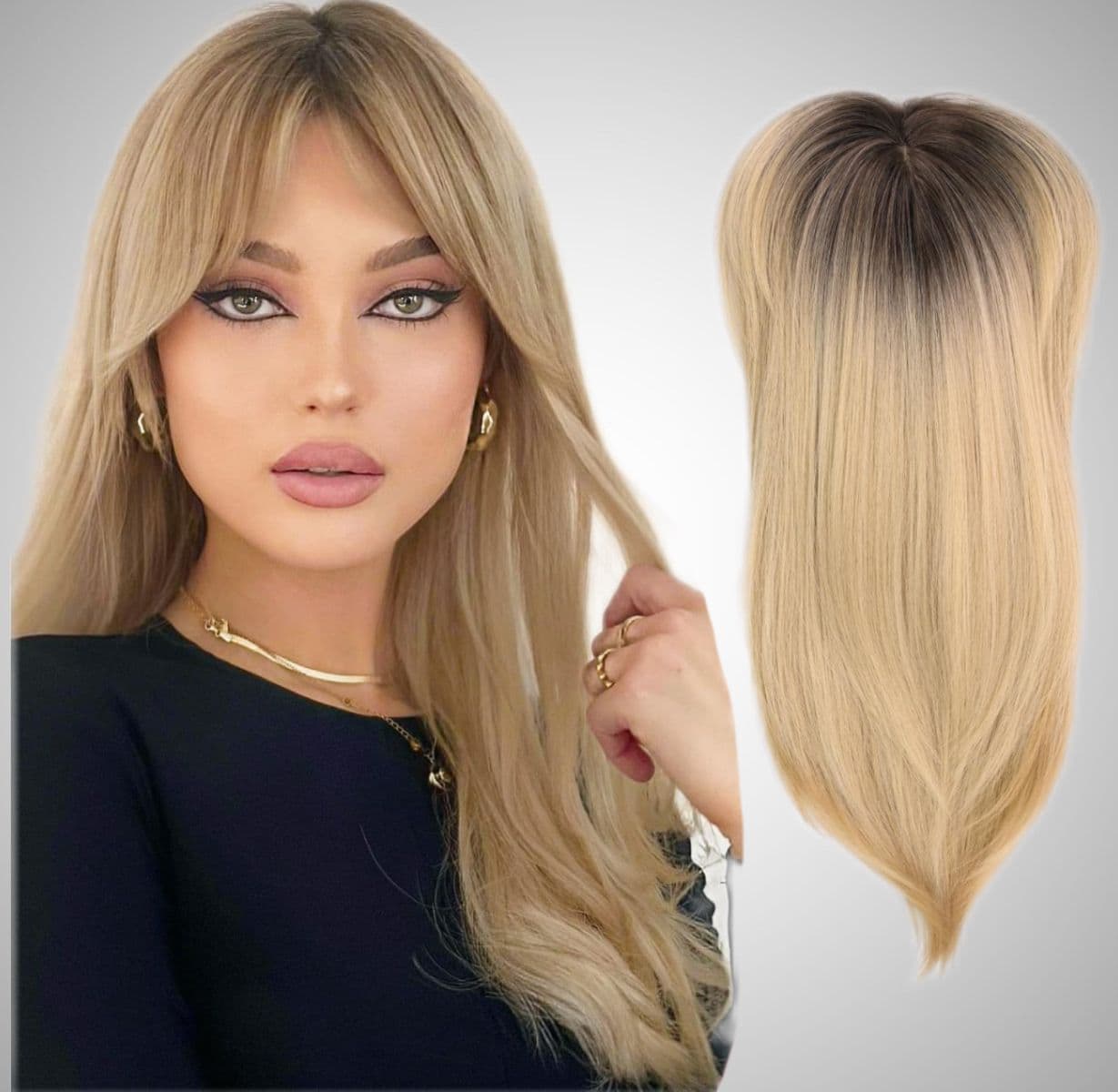 Peruca partiala cu breton Ombre #4/60 Peruca partiala cu breton Ombre #4/60