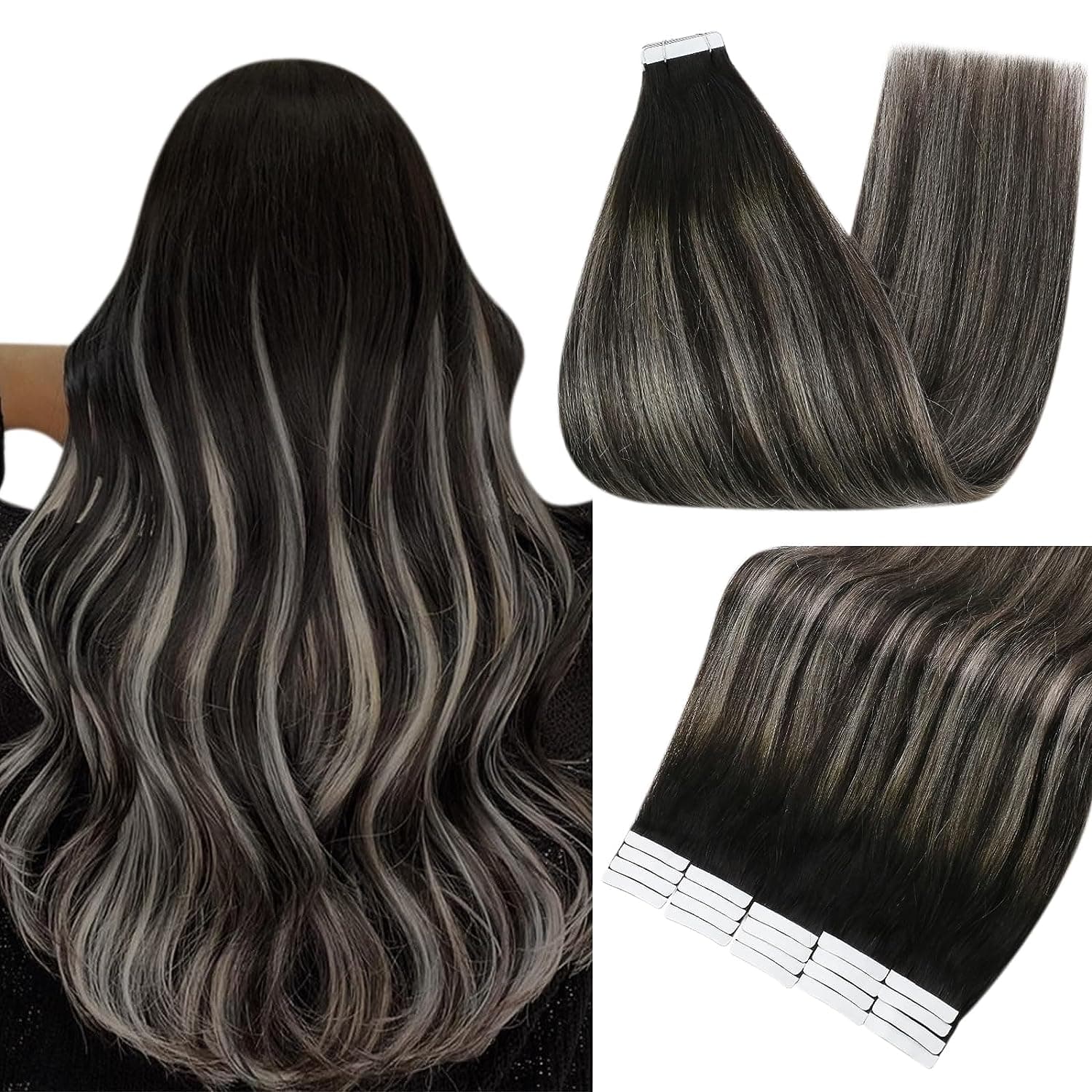Extensii Tape In Diamond Balayage #1B/Grey Extensii Tape In Diamond Balayage #1B/Grey